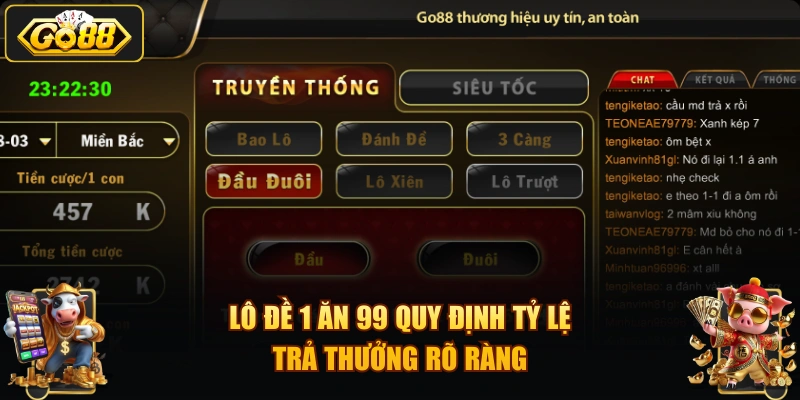 Lô đề 1 ăn 99 quy định tỷ lệ trả thưởng rõ ràng