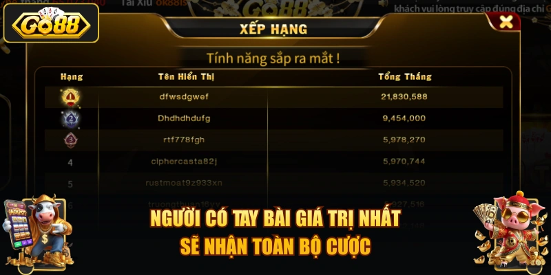 Người có tay bài giá trị nhất sẽ nhận toàn bộ cược