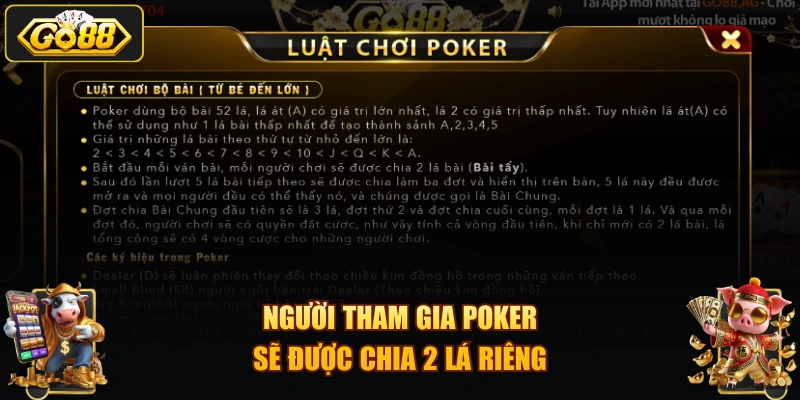 Người tham gia Poker sẽ được chia 2 lá riêng