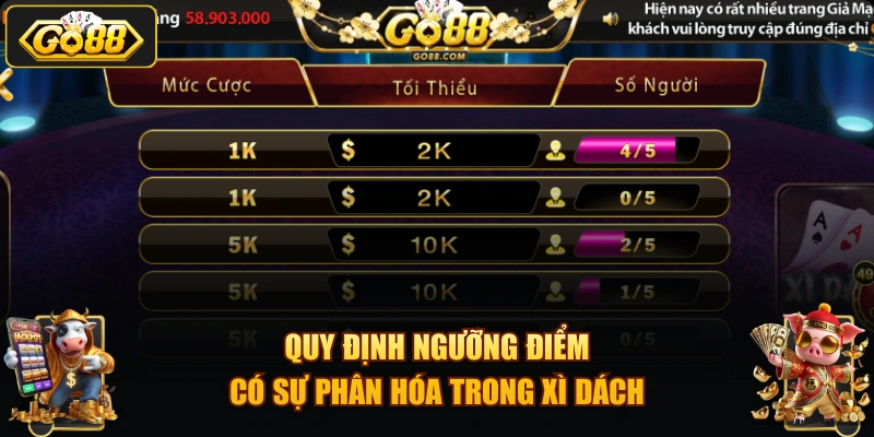 Quy định ngưỡng điểm có sự phân hóa trong Xì Dách