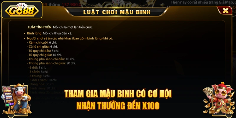 Tham gia Mậu Binh có cơ hội nhận thưởng đến X100