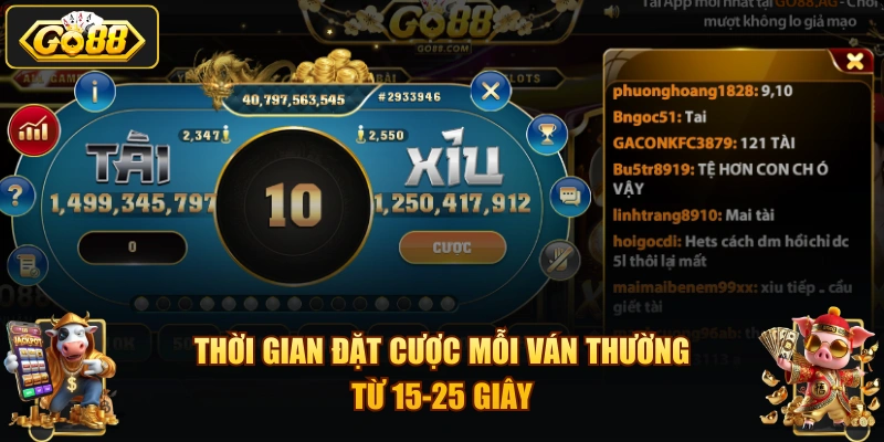 Thời gian đặt cược mỗi ván thường từ 15-25 giây
