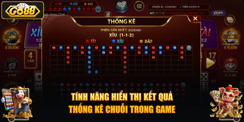 Tính năng hiển thị kết quả, thống kê chuỗi trong game