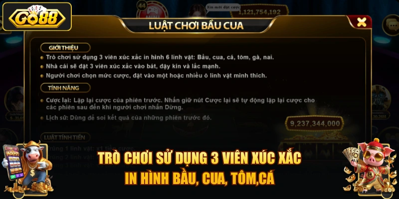 Trò chơi sử dụng 3 viên xúc xắc in hình bầu, cua, tôm,cá