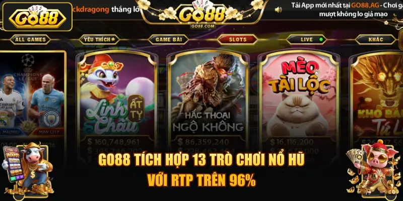 go88 tich hop 13 tro choi no hu voi rtp tren 96